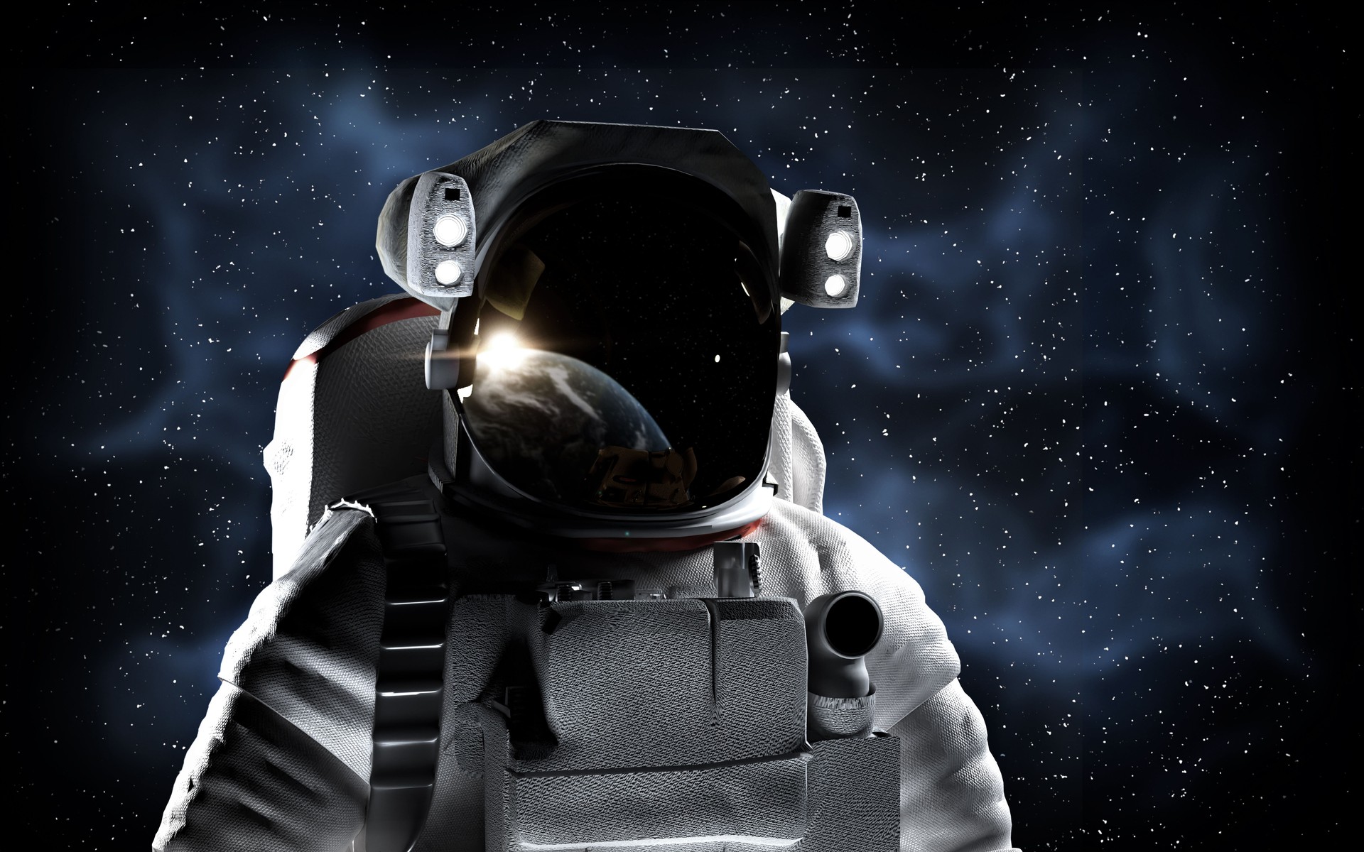 Astronaut or Cosmonaut in Outer Space for Exploration with Star Field at Background